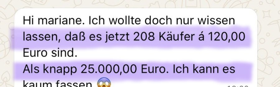 Nachricht einer Kundin: 208 Käufer, knapp 25.000 Euro
