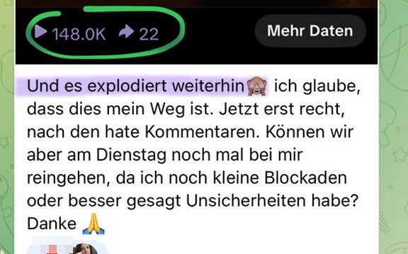 Nachricht einer Kundin: 148.000 Aufrufe auf einem Beitrag